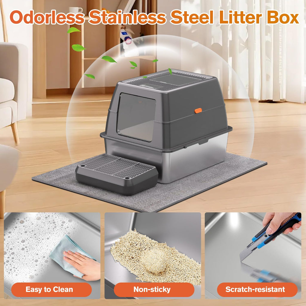 XXXL Stainless Steel Litter Box with Lid I84367