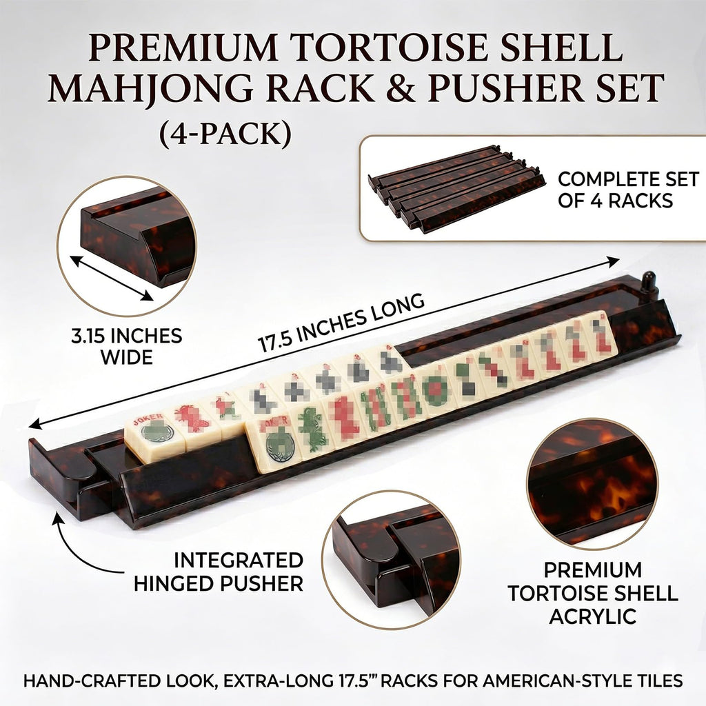 Tortoise Shell Acrylic Mahjong Racks with Pushers Set of 4 T130101