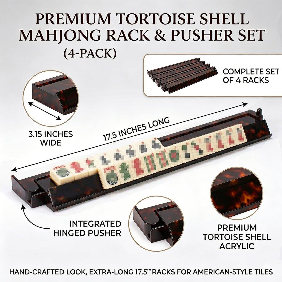 Tortoise Shell Acrylic Mahjong Racks with Pushers Set of 4 T130101