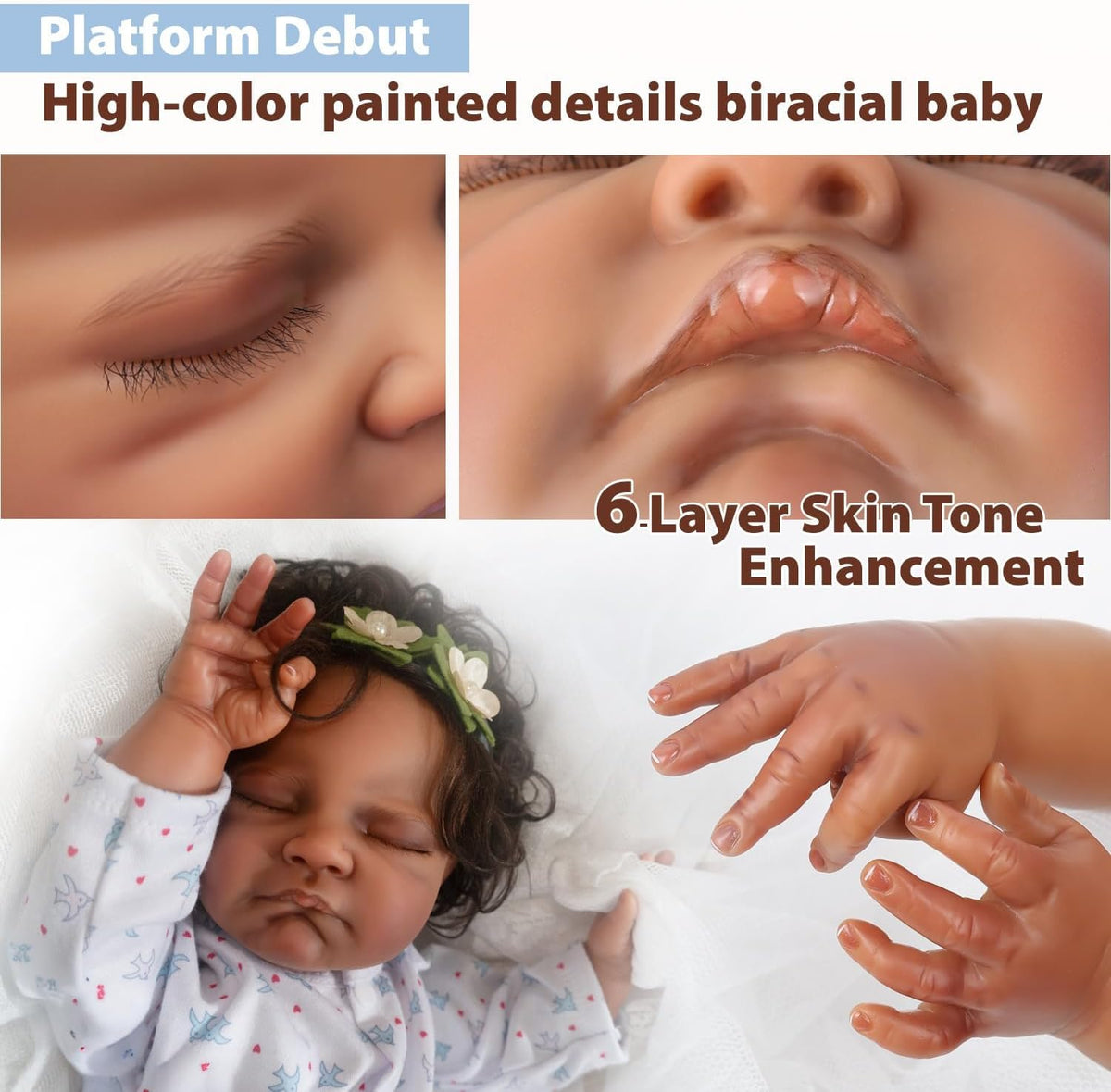 20-Inch Sleeping Black Newborn Baby Girl X1850