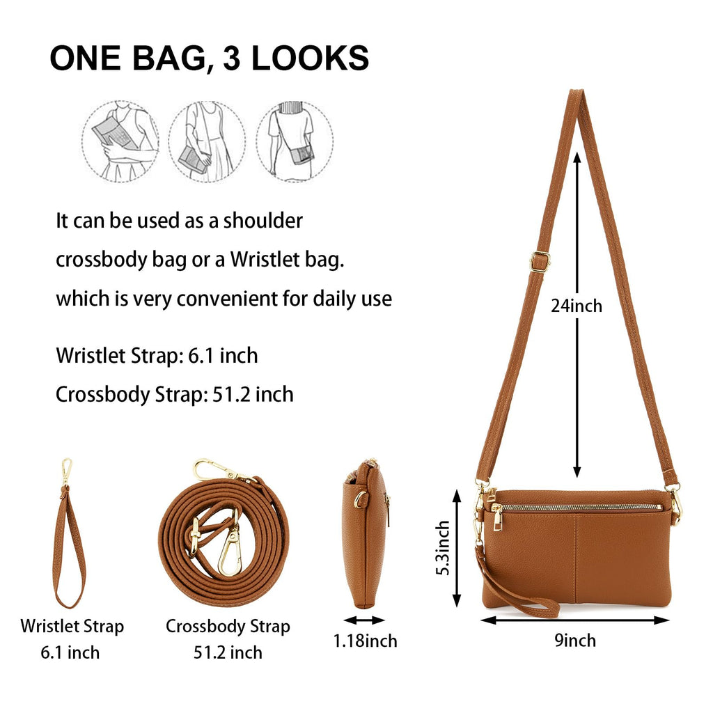 Small Triple Zip Crossbody Bag Vegan Leather Wristlet Clutch F98548