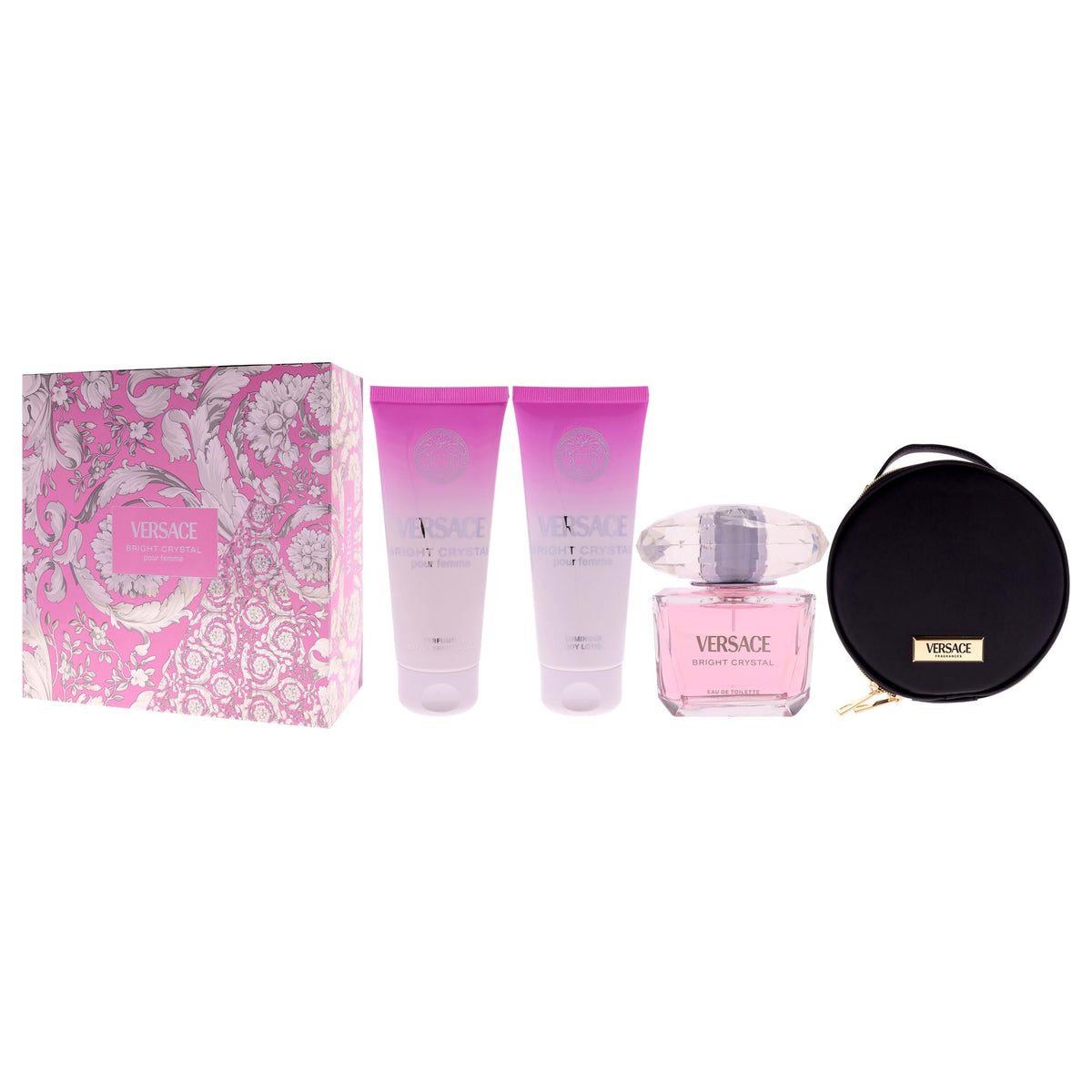 4 Pc Gift Set 3oz EDT Spray, 3.4oz Body Lotion, 3.4oz Shower Gel, Round Make Up Case Z988418