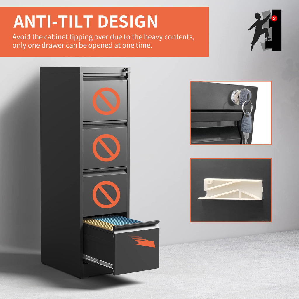4 Drawer Black Metal File Cabinet with Lock J94062