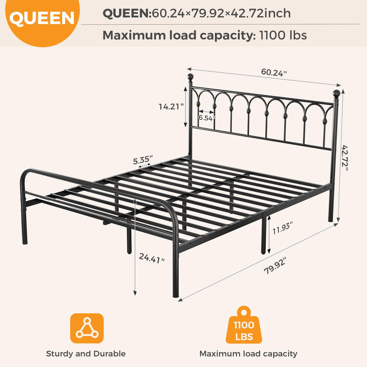 Queen Metal Bed Frame with Headboard S852