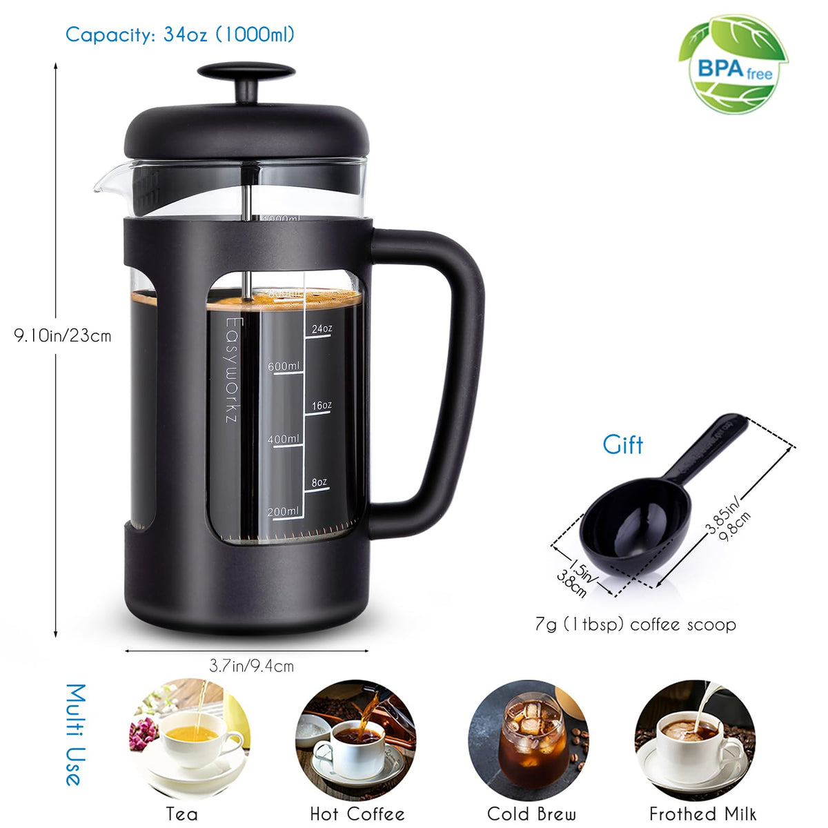 34 oz French Press and Manual Coffee Grinder with Canister H18660