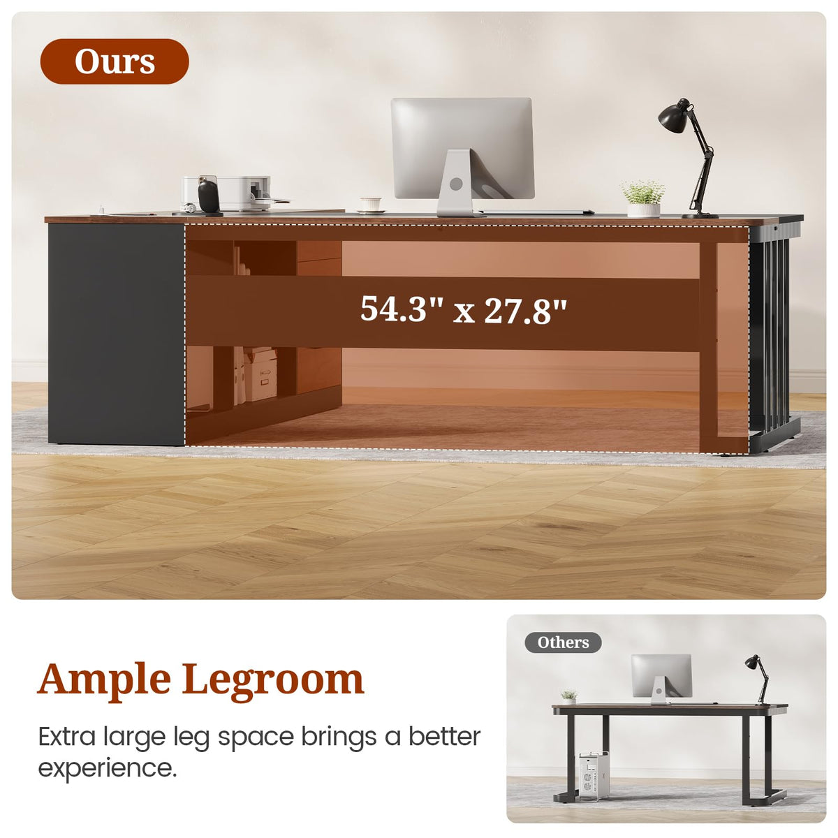 71" L Shaped Computer Desk with Drawers and Power Outlets G69303