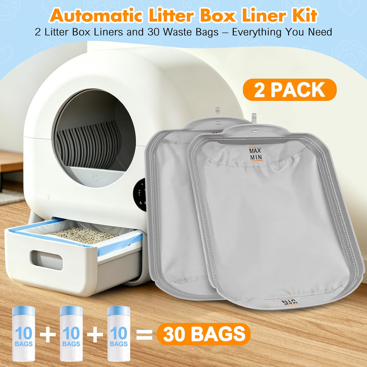 2 Pack Self Cleaning Litter Box Pads with 30 Liners C56819