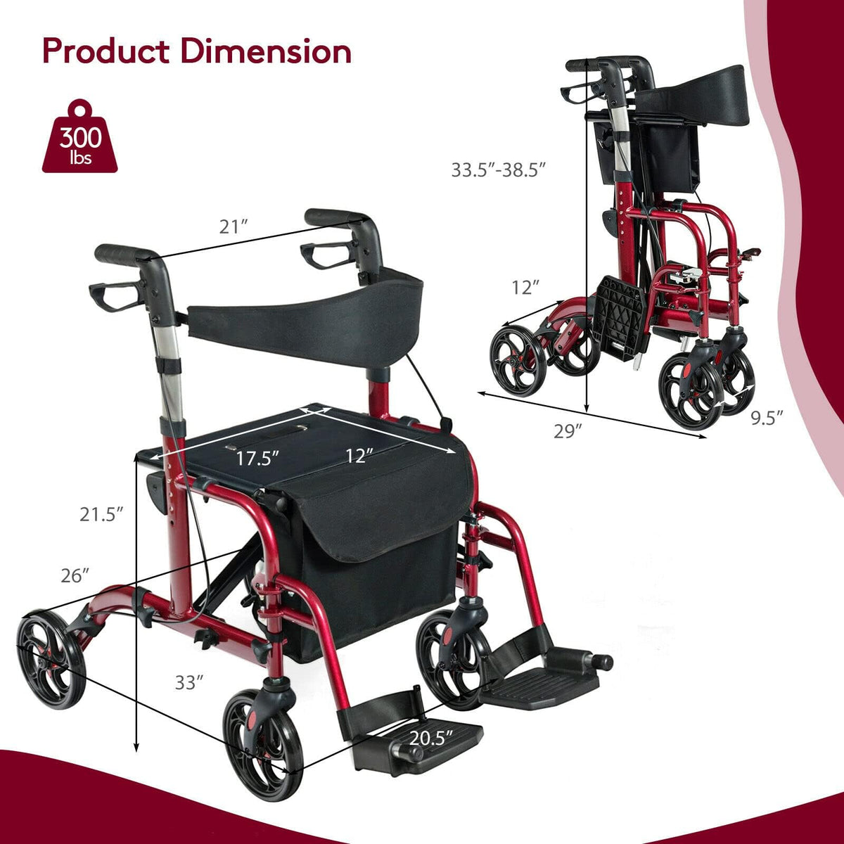 2 in 1 Folding Rollator Walker with Seat X31411