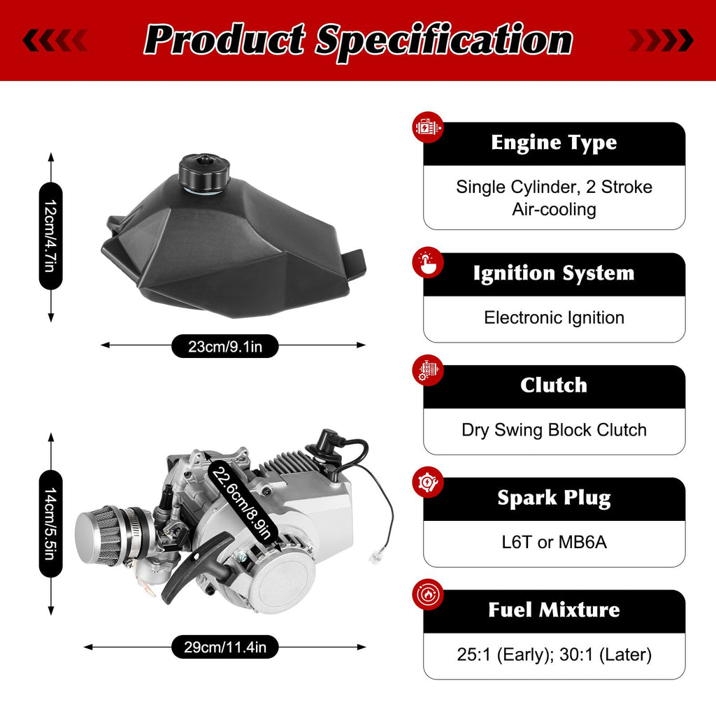 49CC 2-Stroke Gasoline Engine Motor Kit with Fuel Tank S198