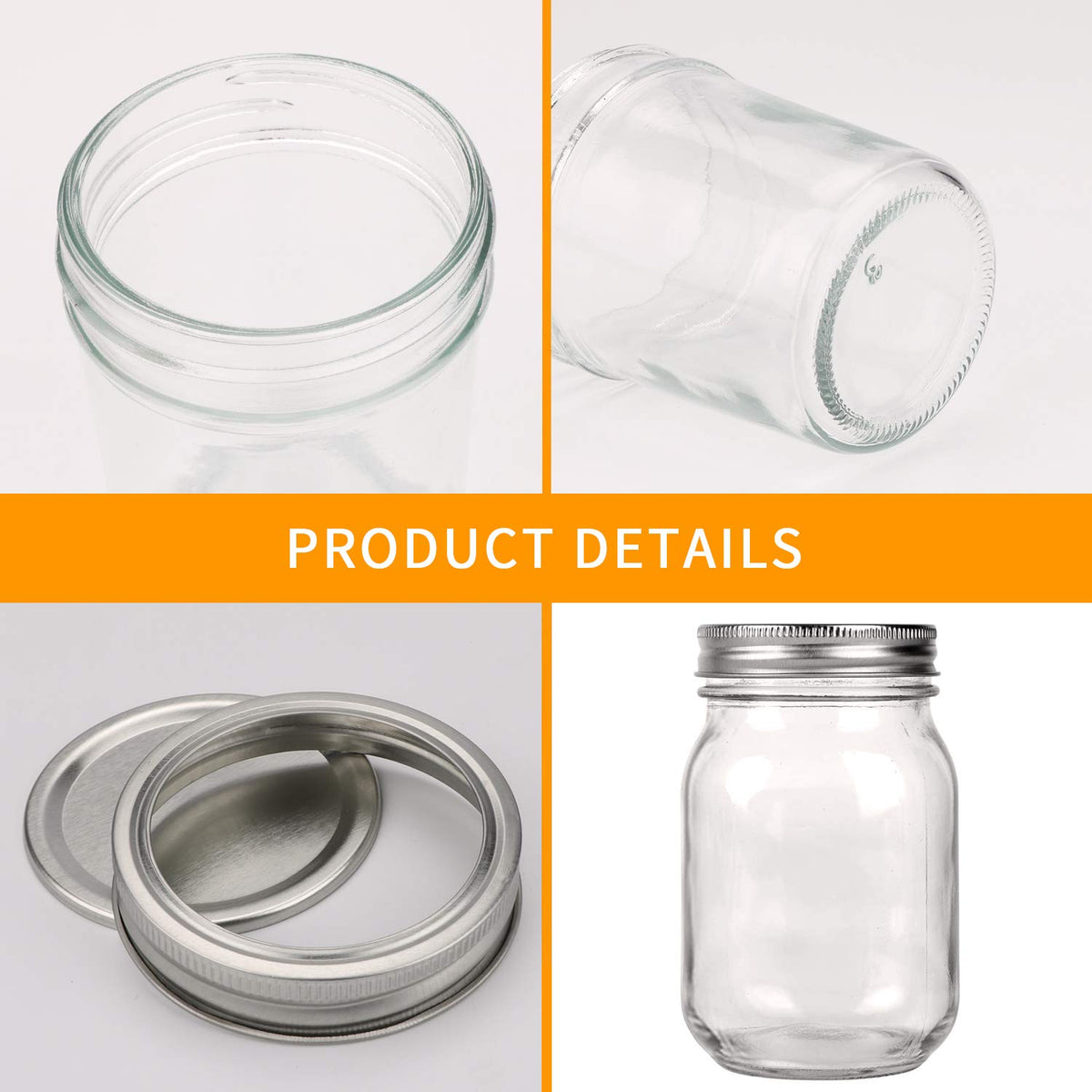 16 Pack 16 oz Glass Mason Jars with Airtight Lids and Bands Z522