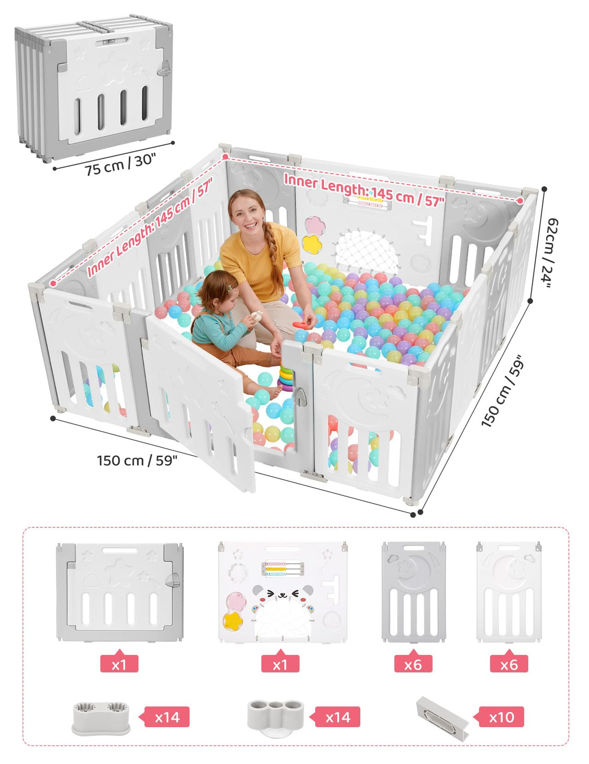 Foldable 14-Panel Baby Playpen O725731