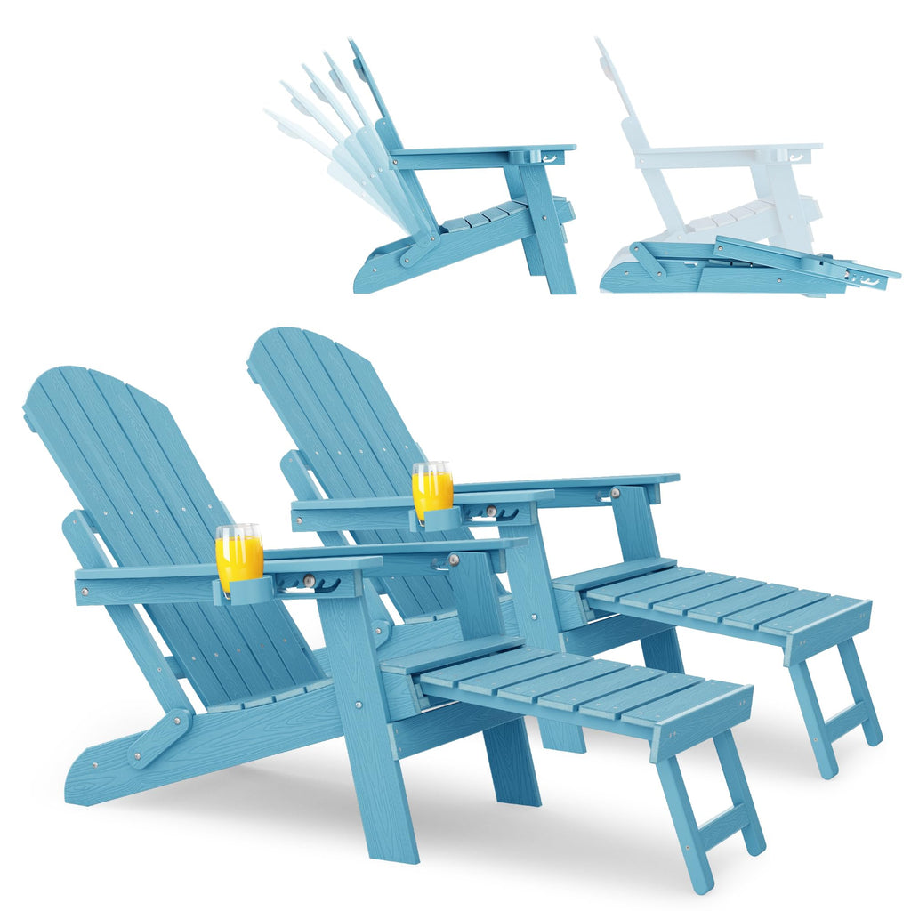 Blue Set of 2 Adirondack Chair with Footrest S457