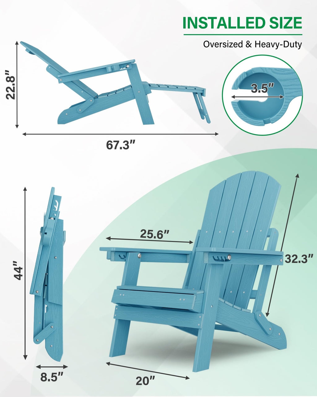 Blue Set of 2 Adirondack Chair with Footrest S457