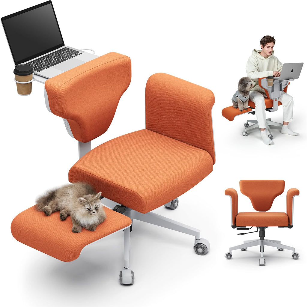 Orange Adjustable Ergonomic Office Chair with Desk Tray U6676