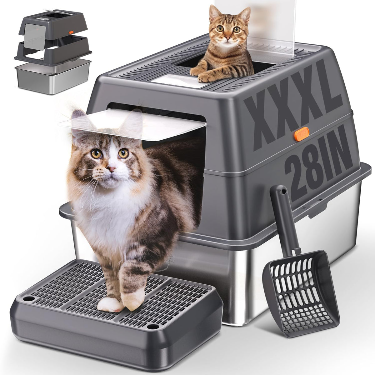XXXL Stainless Steel Litter Box with Lid I84367