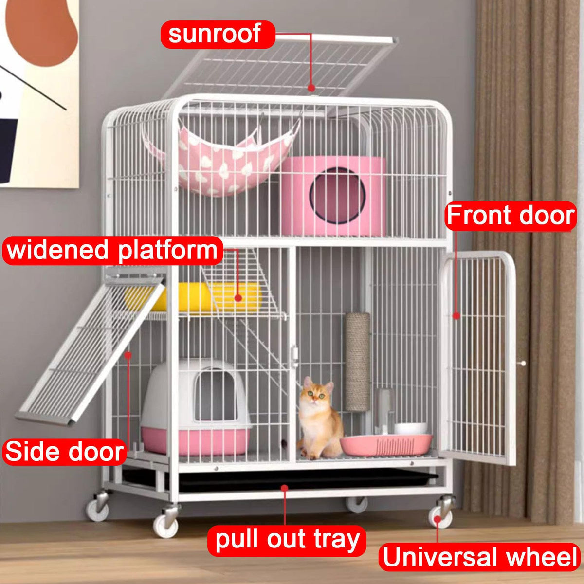 Small Animal Cage with Hammock, Pull Out Tray, Black A301