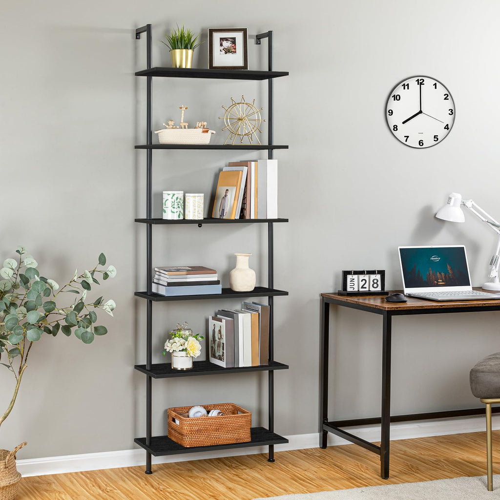 6-Tier Wall Mounted Wooden Ladder Shelf Q58986