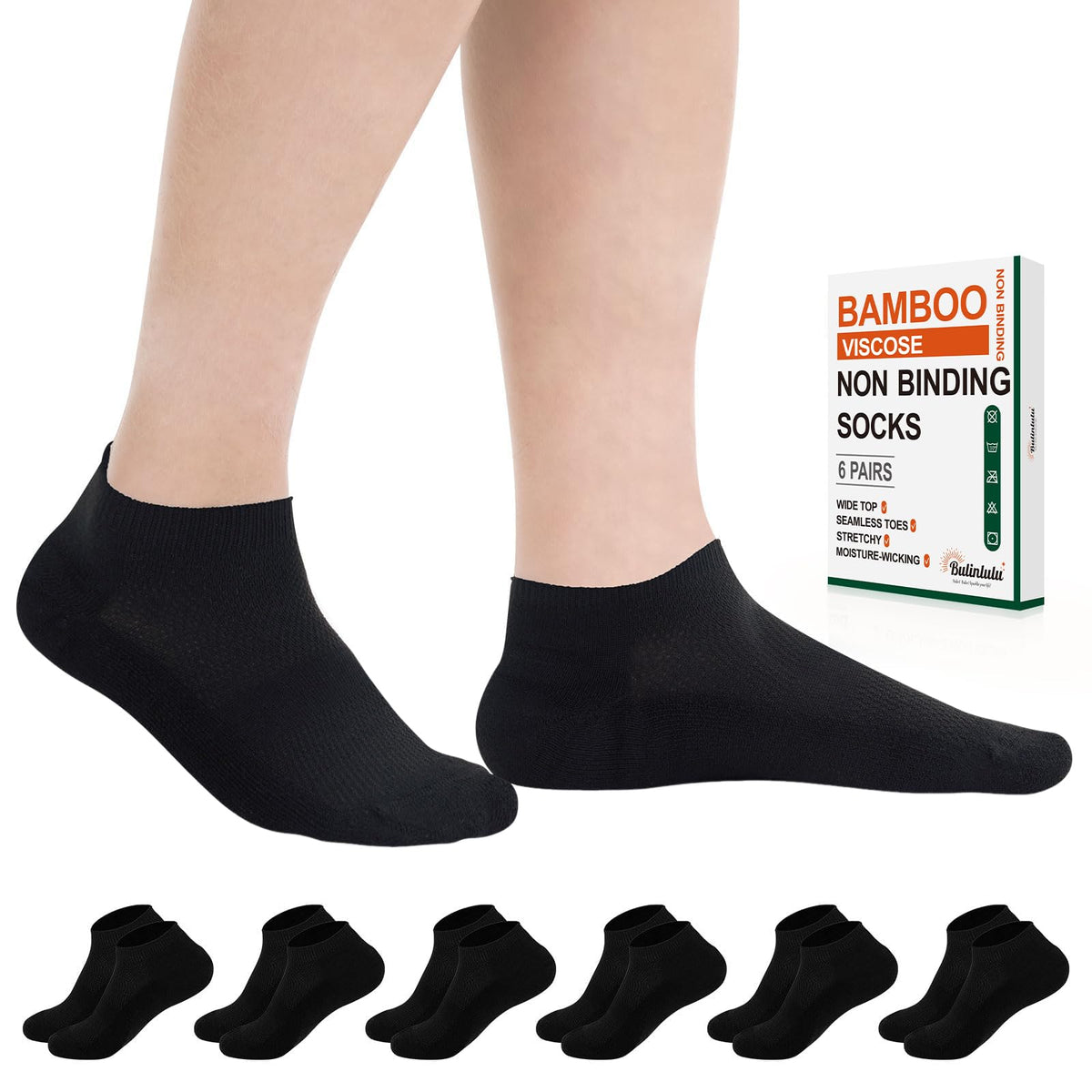 6 Pairs Low Cut Non Binding Bamboo Seamless Socks P57032