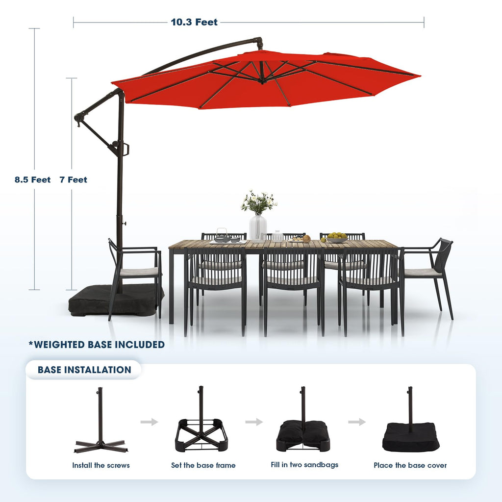 10ft Orange Red Offset Cantilever Patio Umbrella with Base M70880