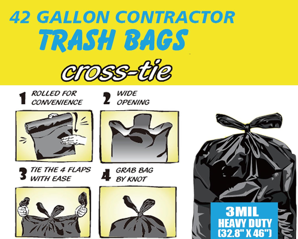 Heavy Duty 42 Gallon 10 Count 3 MIL Black Flap Tie Trash Bags E248410