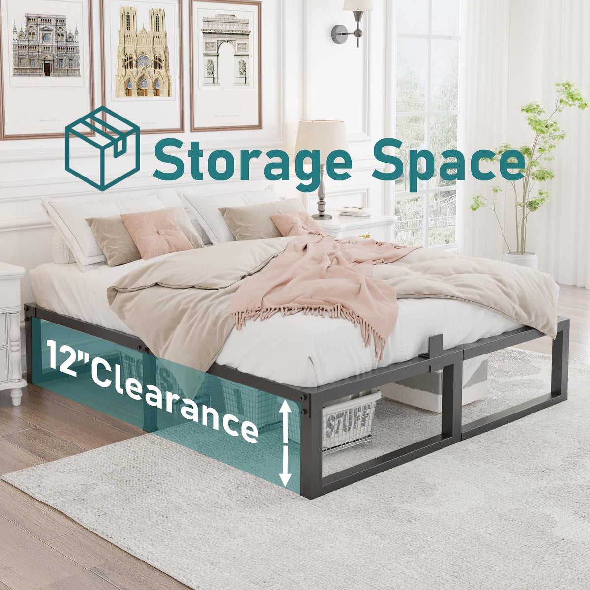 14 Inch Queen Heavy Duty Metal Platform Bed Frame D8746