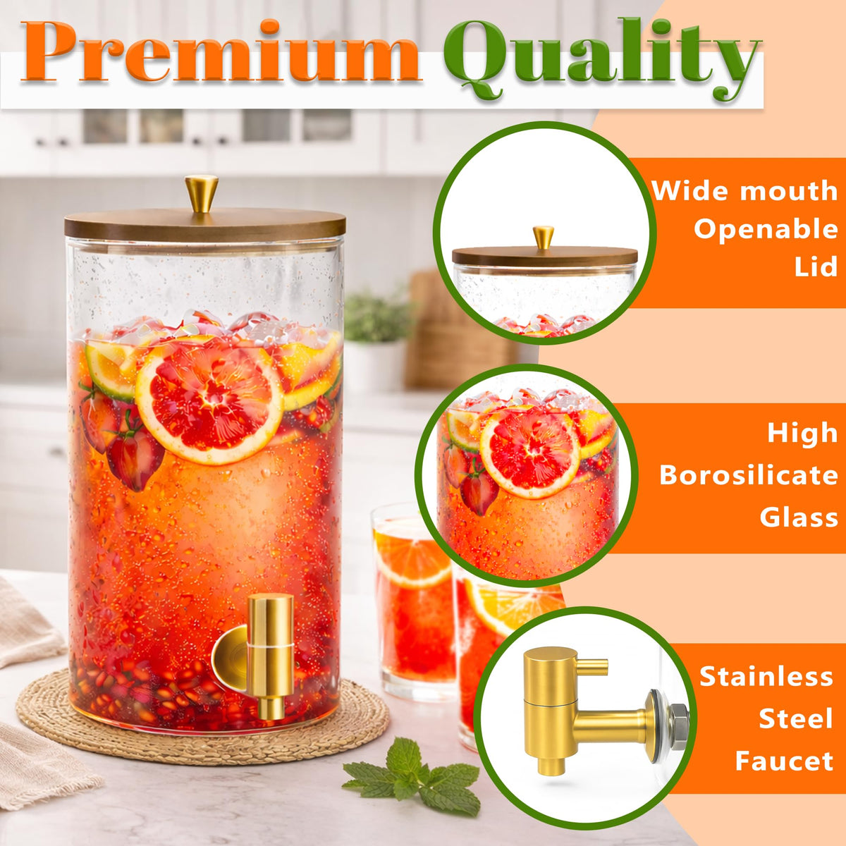 2PCS 1.5 Gallons Glass Drink Dispenser with Spout A9191