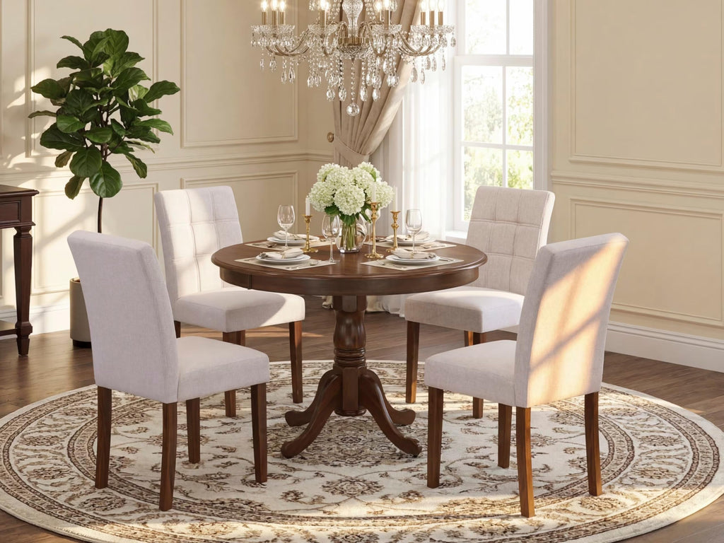 5 Piece Mid Century Dining Table Set with 4 Beige Fabric Chairs R984679