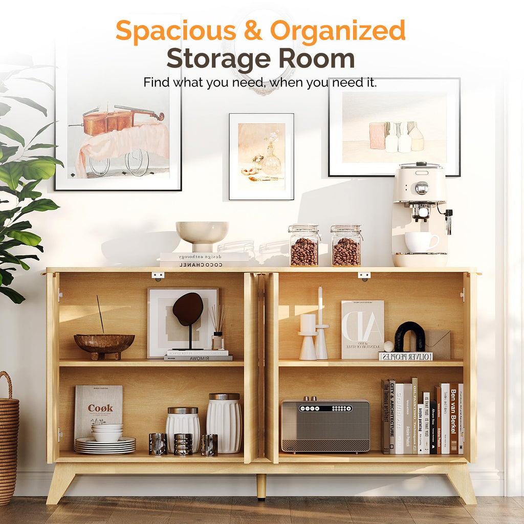 55" Fluted 4 Door Sideboard Cabinet with Adjustable Shelves E4945