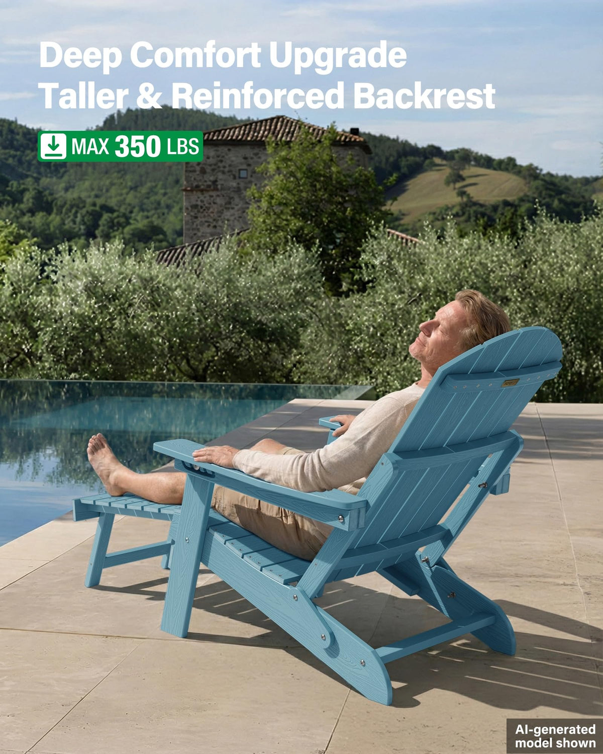 Blue Set of 2 Adirondack Chair with Footrest S457