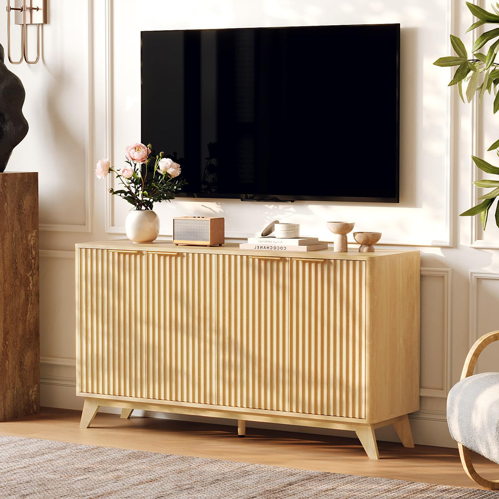 55" Fluted 4 Door Sideboard Cabinet with Adjustable Shelves E4945