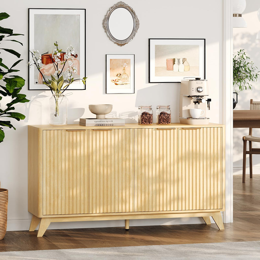 55" Fluted 4 Door Sideboard Cabinet with Adjustable Shelves E4945