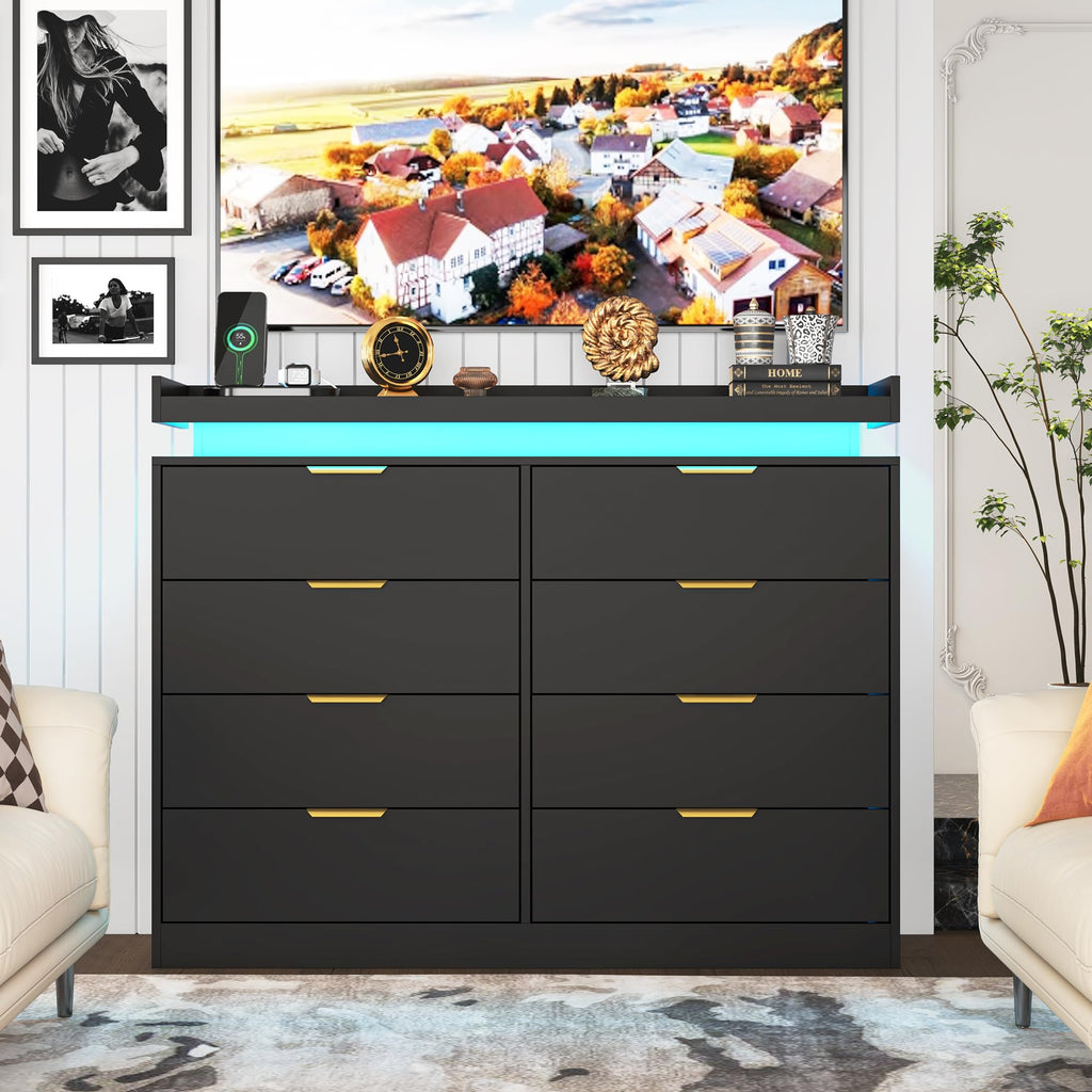 Black 8 Drawer Wood Dresser P796