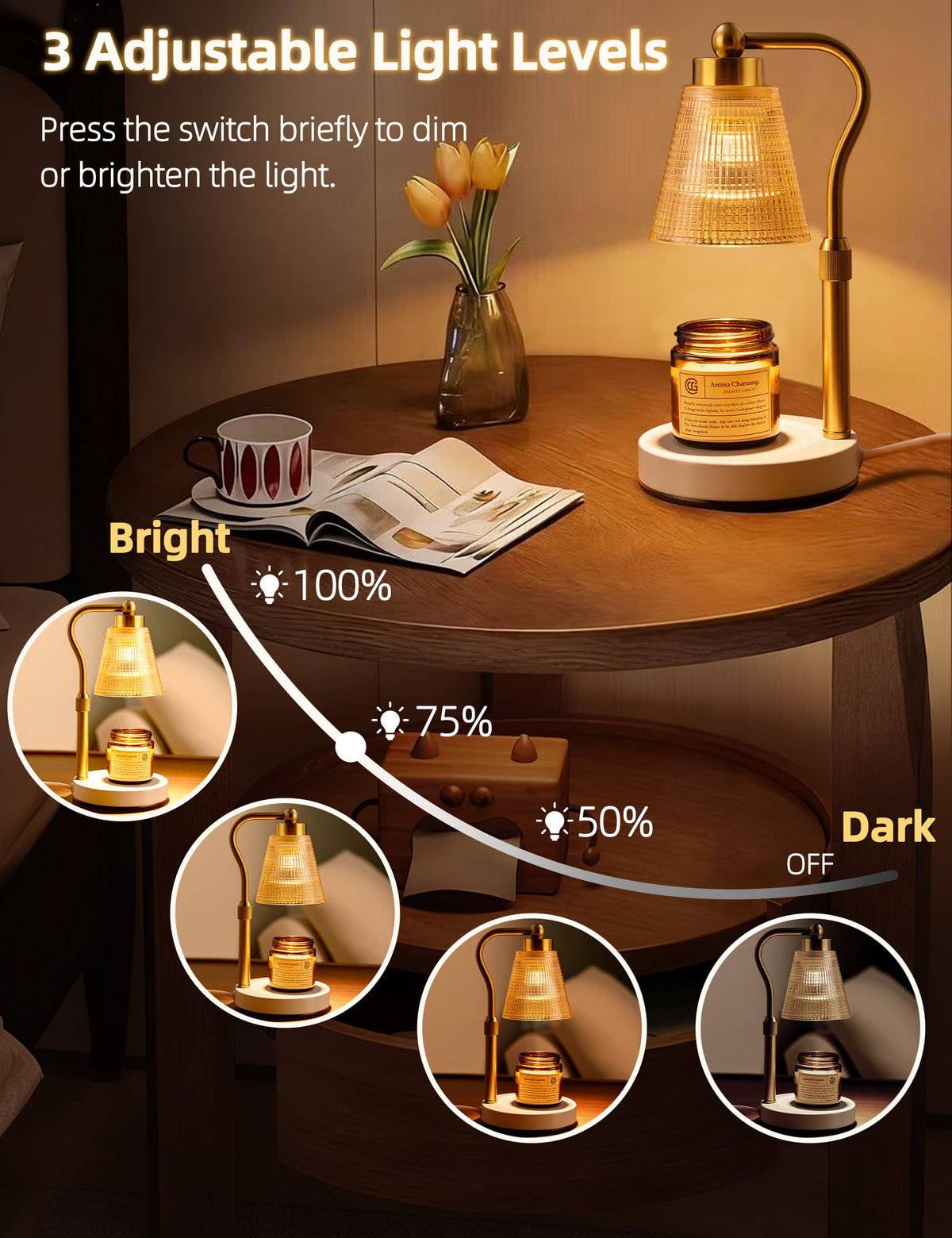 Height Adjustable Dimmable Candle Warmer Lamp with Timer W81320