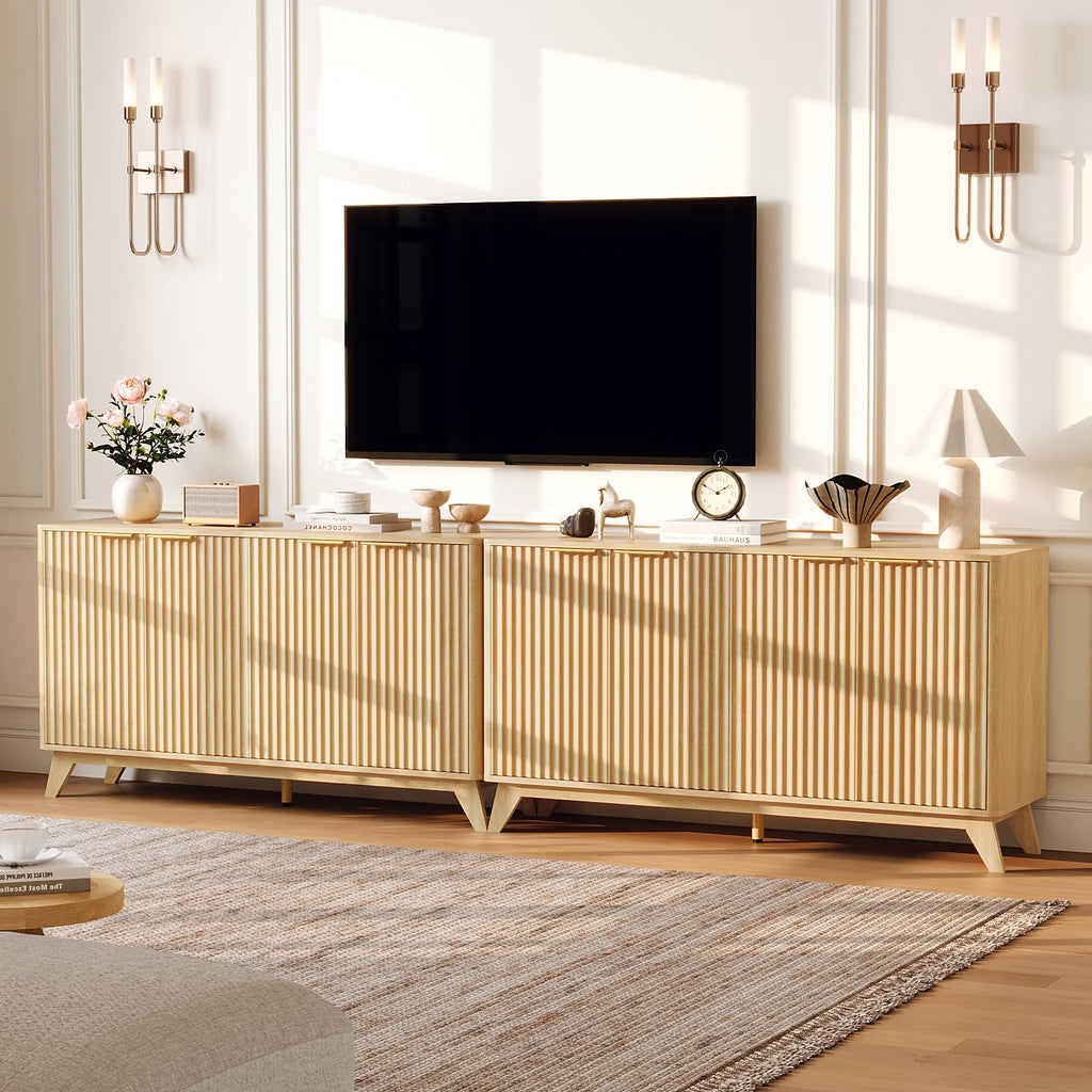 55" Fluted 4 Door Sideboard Cabinet with Adjustable Shelves E4945