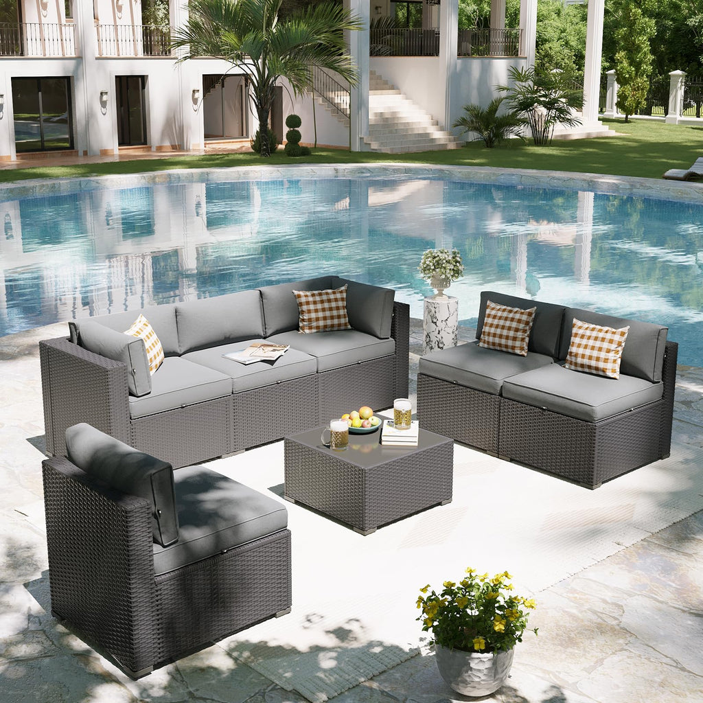 7 Piece Wicker Rattan Outdoor Sectional Sofa Set D8387