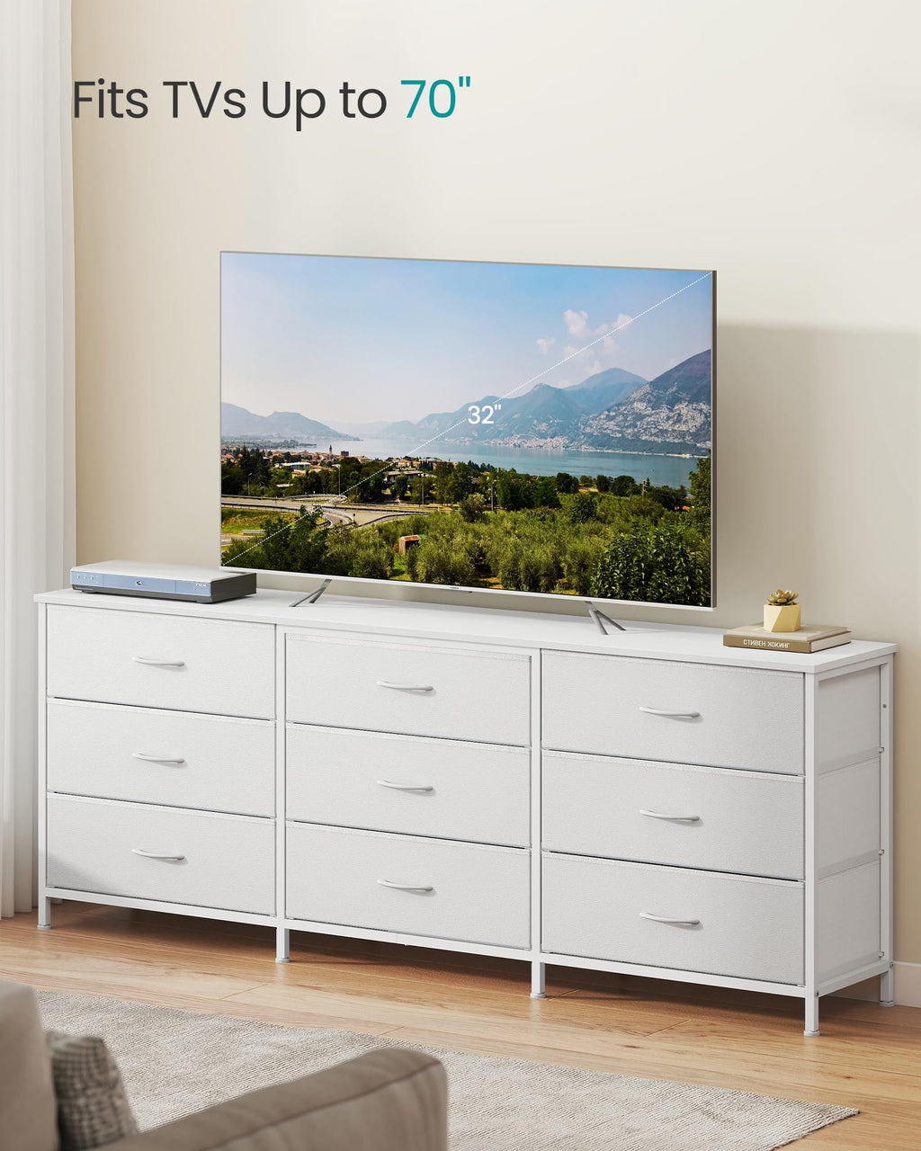 9 Fabric Drawers Dresser TV Stand T61833
