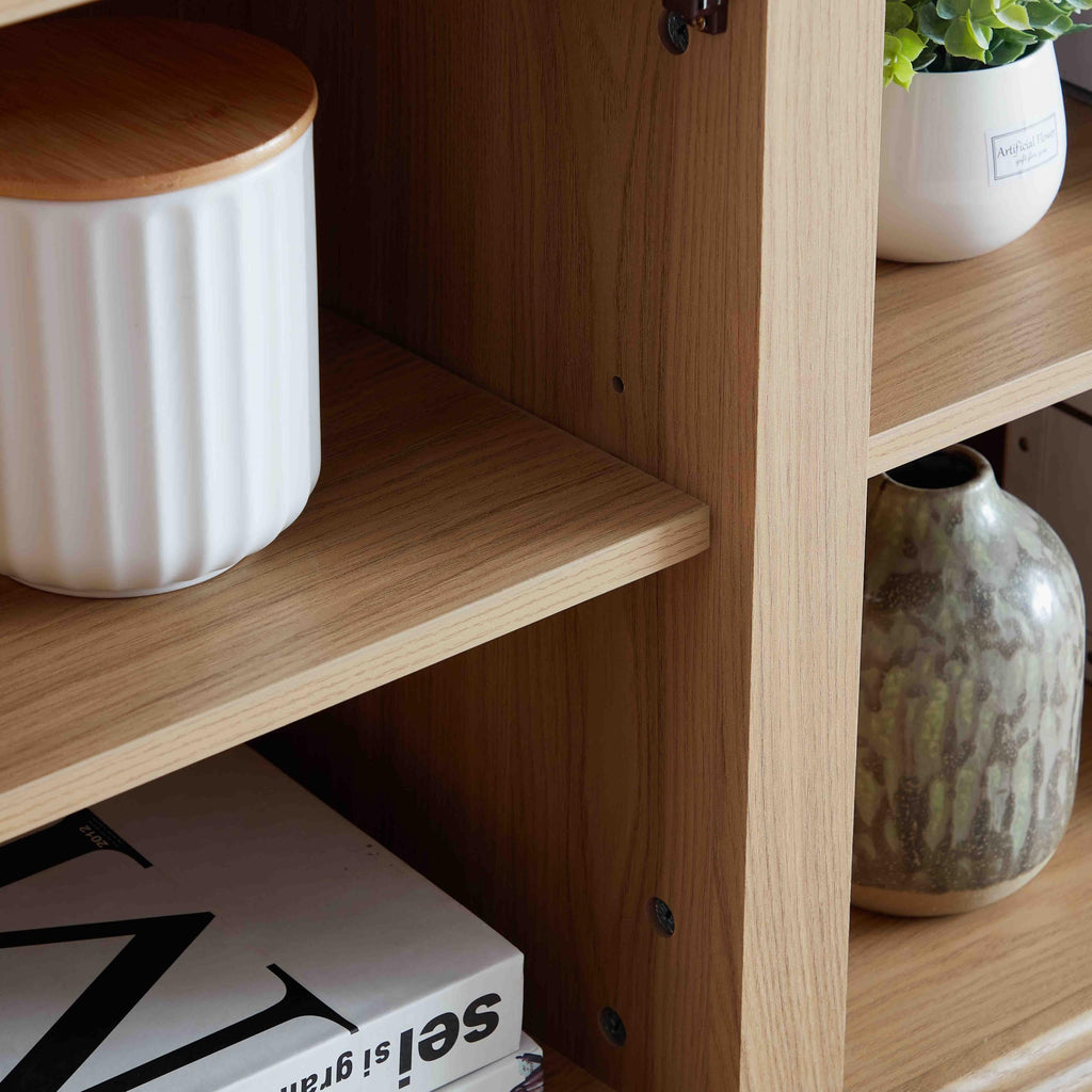 58 Inch Light Oak TV Stand with Sliding Doors P6247