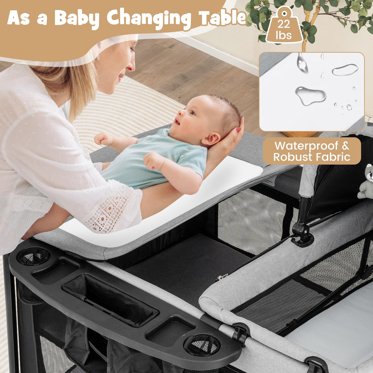4 in 1 Pack and Play Portable Baby Playard with Changing Table Bassinet Mattress Carry Bag C86514