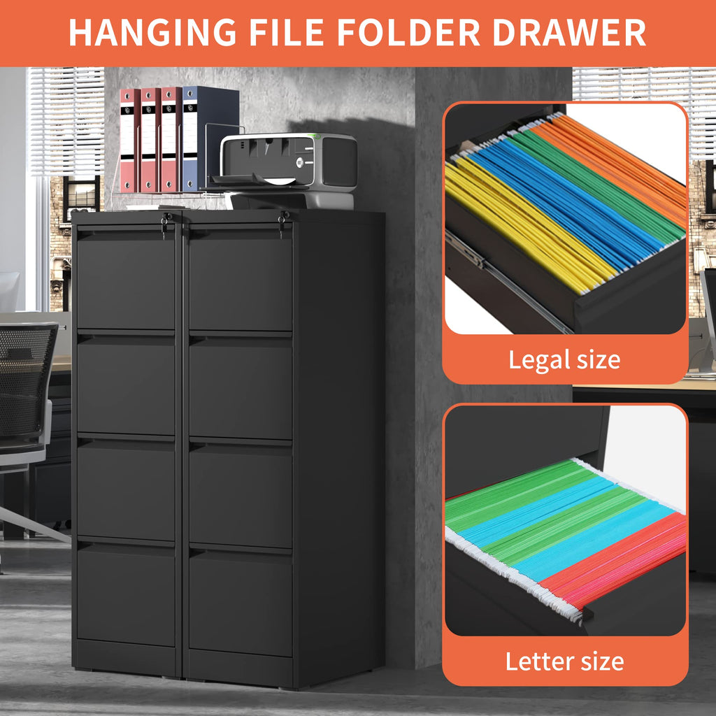 4 Drawer Black Metal File Cabinet with Lock J94062