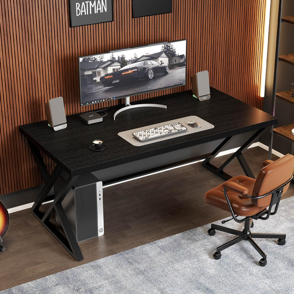 Black 47 Inch Metal and Wood Computer Desk H78100