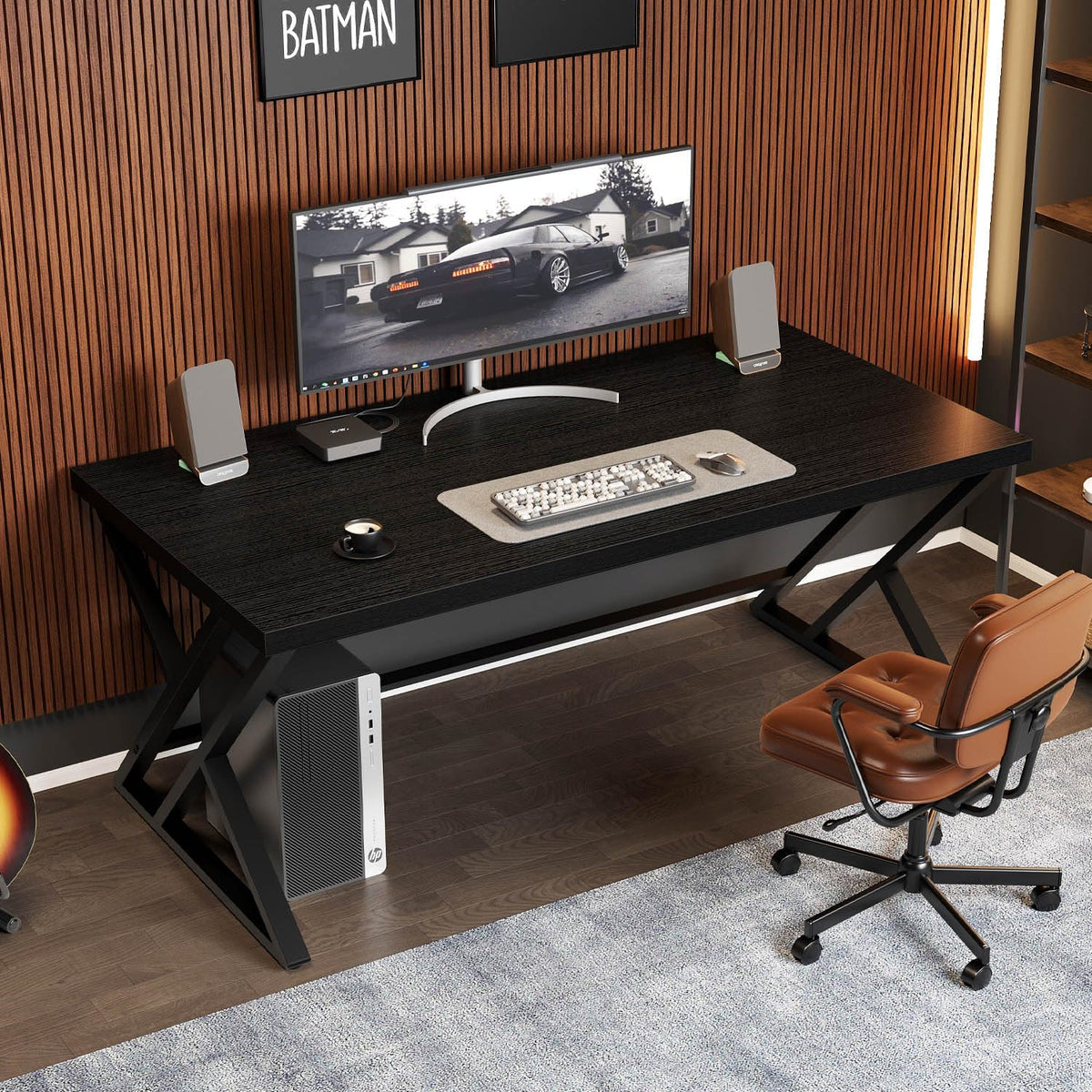 Black 47 Inch Metal and Wood Computer Desk H78100