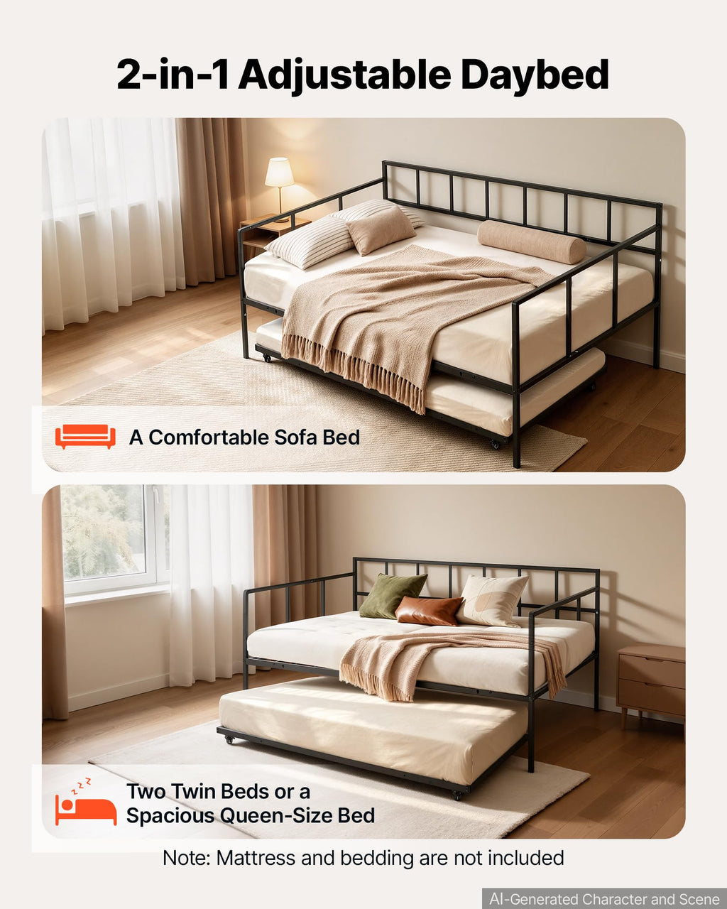 Full Size Daybed with Pop Up Trundle W612