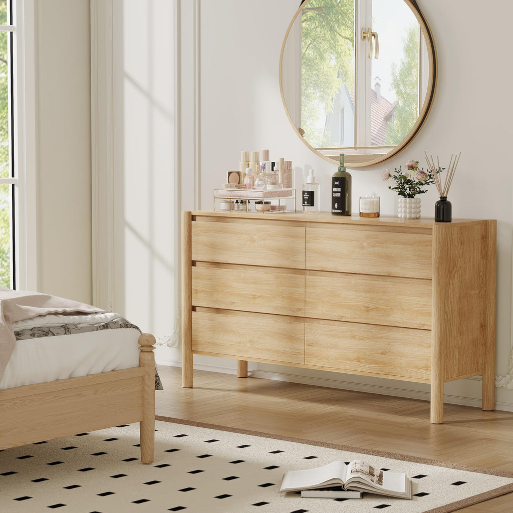 Oak 6 Drawer Dresser with Solid Wood Legs Z783