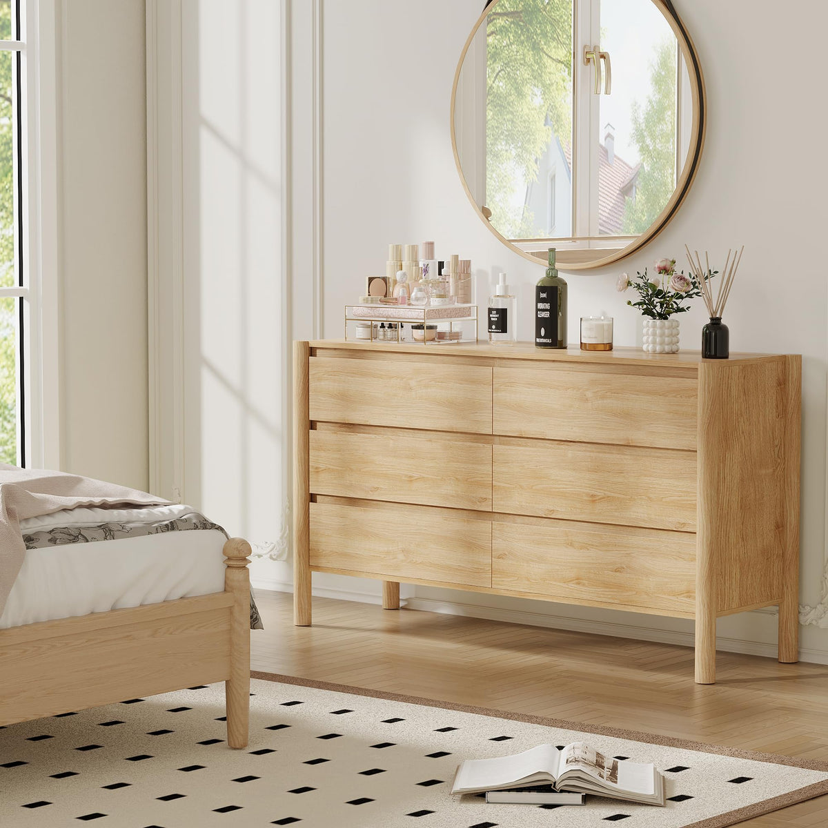 Oak 6 Drawer Dresser with Solid Wood Legs Z783