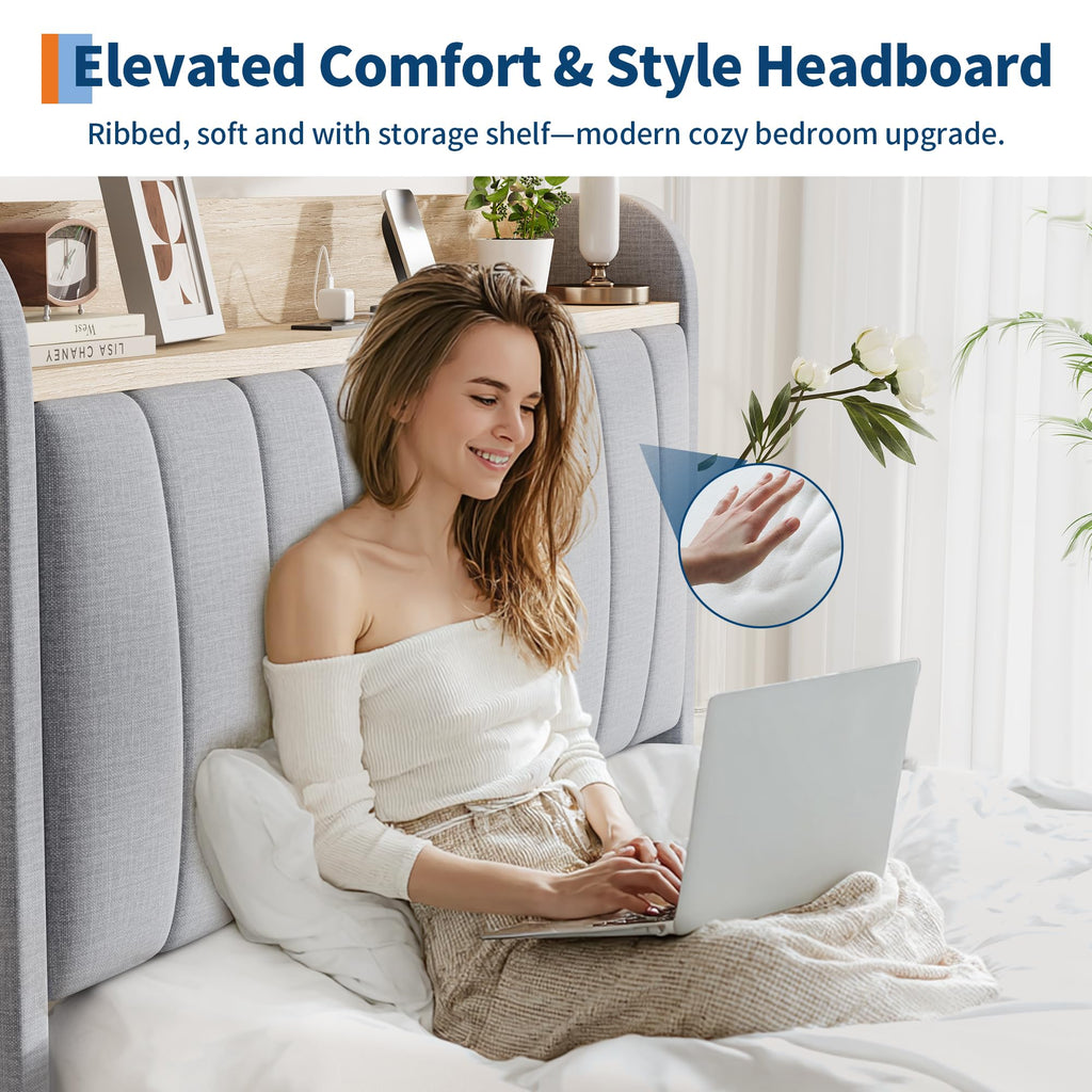Twin Bed Frame with Storage Headboard and Charging Station P207