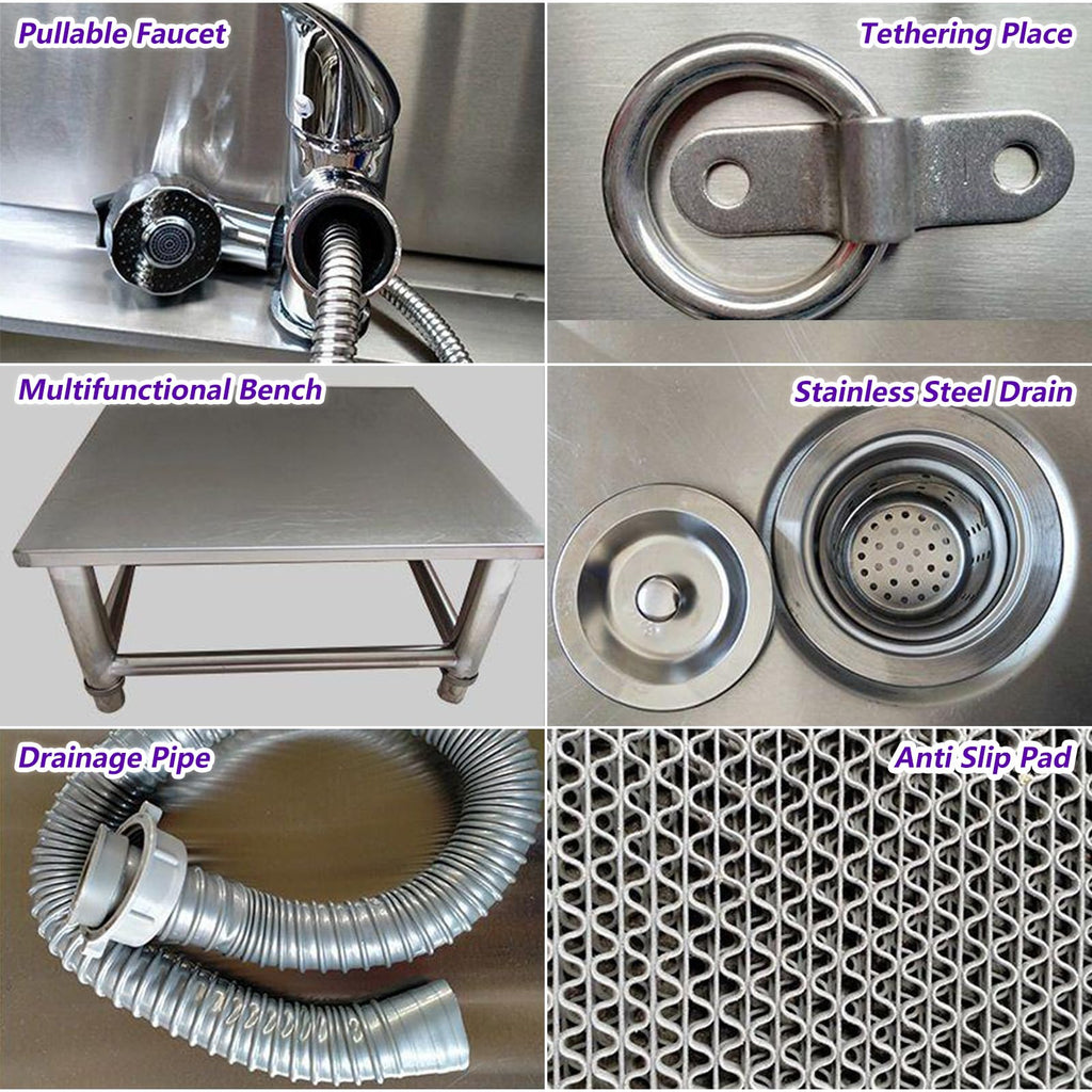 47 Inch Stainless Steel Dog Grooming Tub with Walk-in Stairs V1205