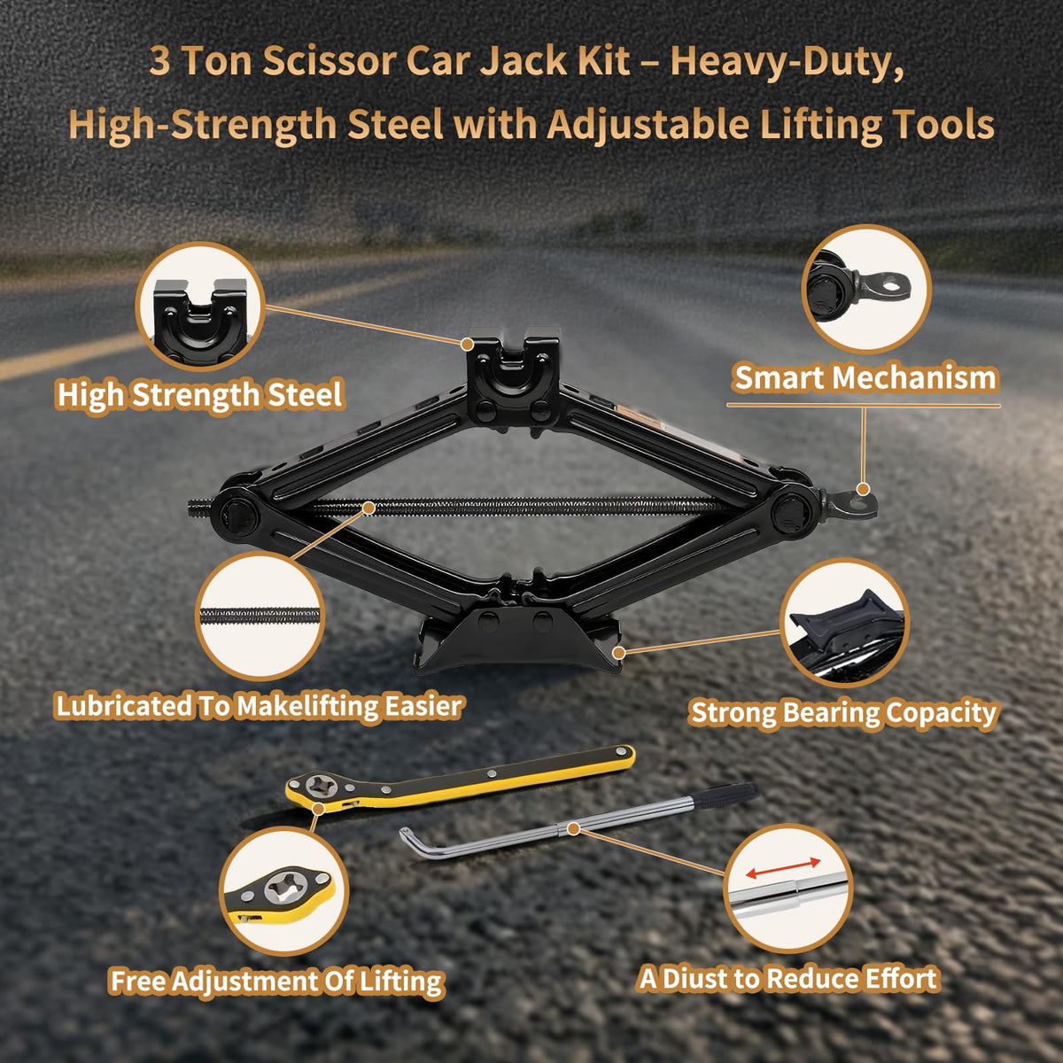 3-Ton Scissor Jack Kit with Ratchet Wrench O438175