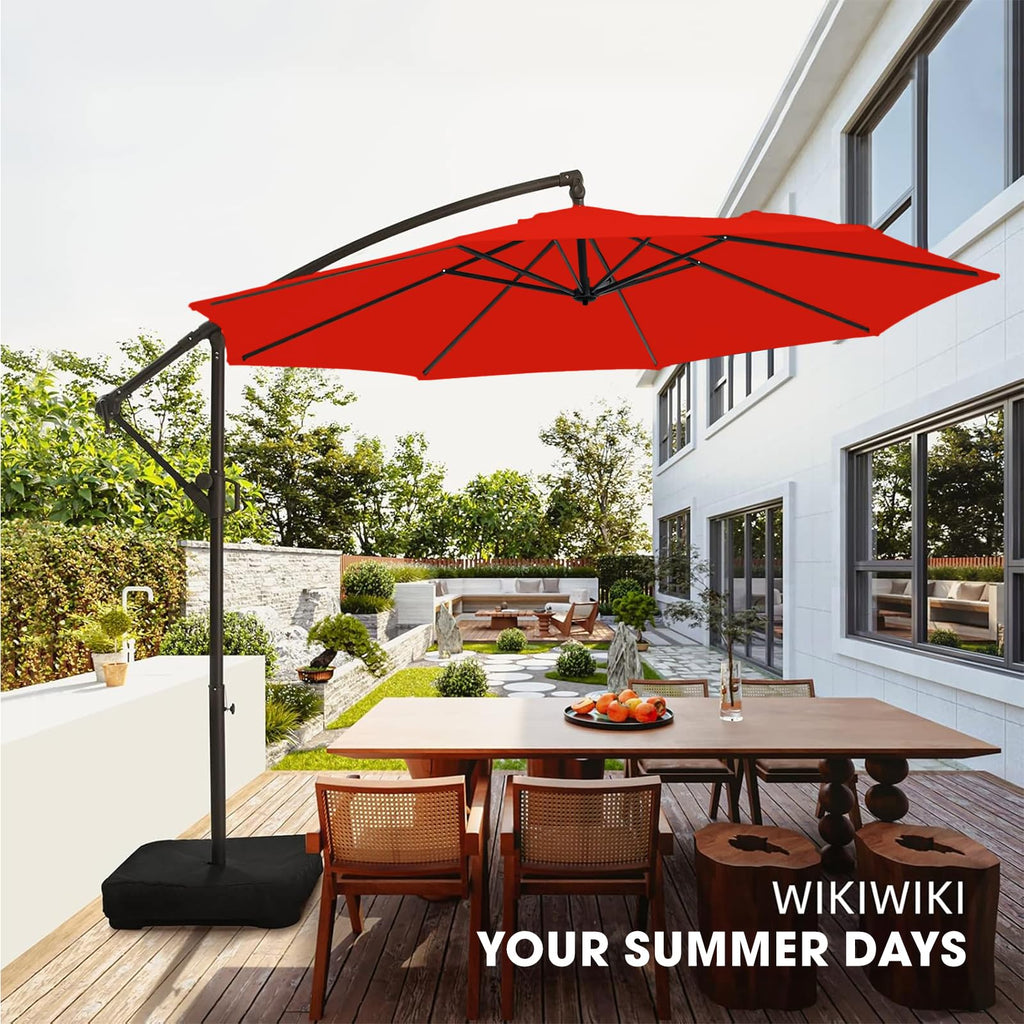 10ft Orange Red Offset Cantilever Patio Umbrella with Base M70880