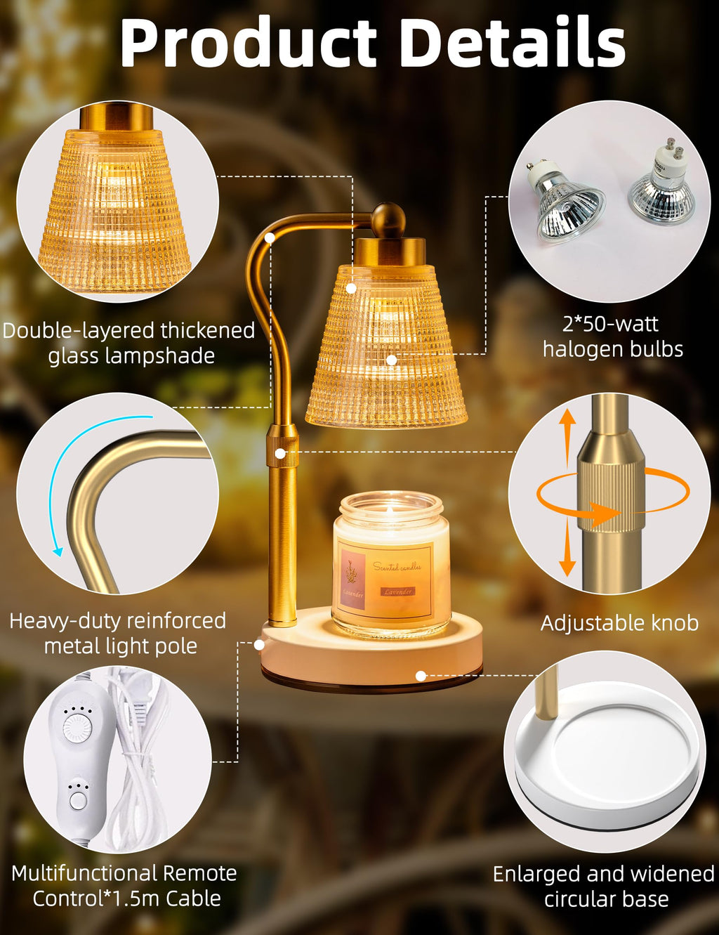 Height Adjustable Dimmable Candle Warmer Lamp with Timer W81320