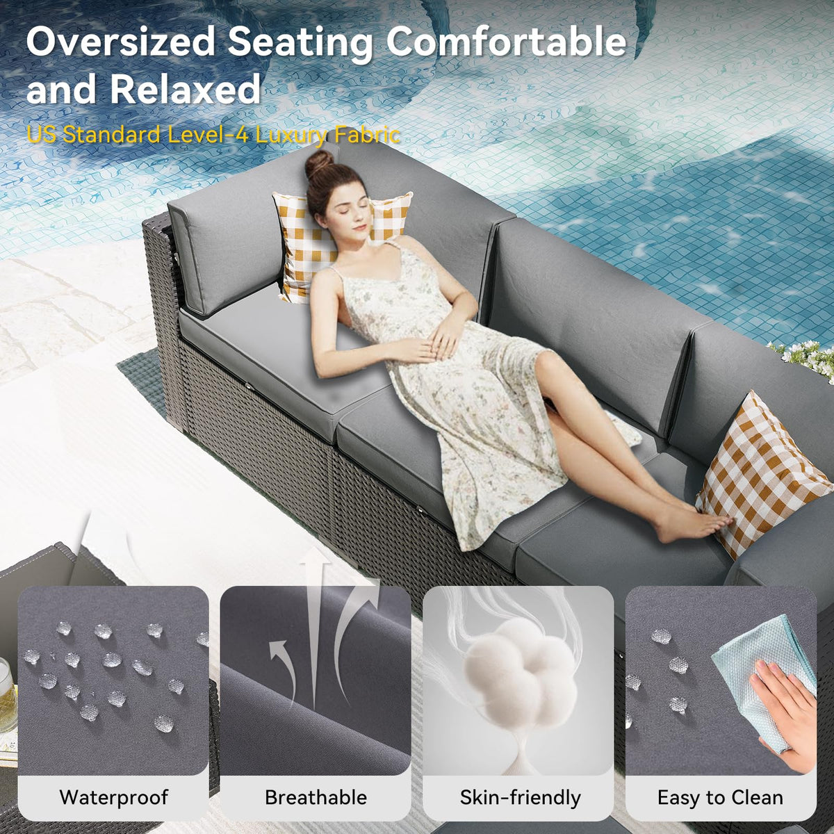 7 Piece Wicker Rattan Outdoor Sectional Sofa Set D8387